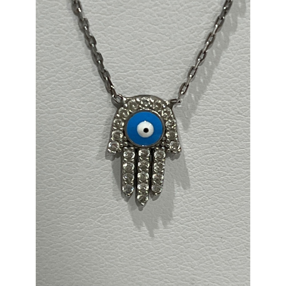 Evil Eye Hamsa Hand Necklace 925 Silver‎ Chain Pendant Jewelry Gift